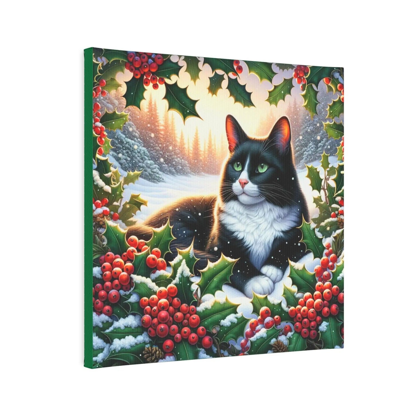 December Birthday Holly Flower Cat Lover - Wall Art Decor - Great Birthday Gift - 8x8 Canvas Tile Print   