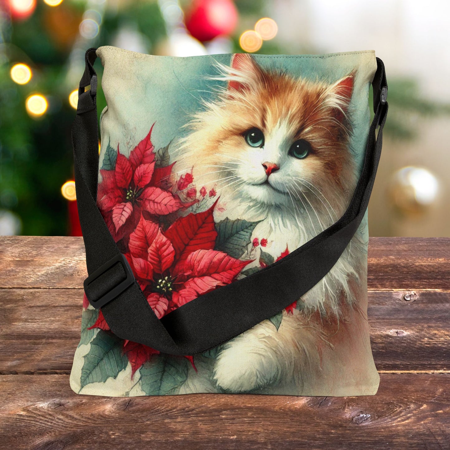 Poinsettia Bouquet - Cat Lover - Adjustable Strap Tote Bag   