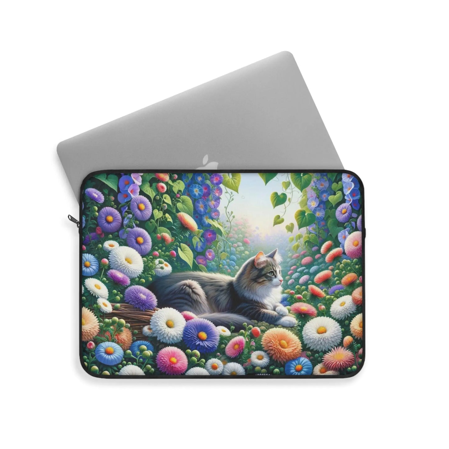 September Birth Flower - Aster and Morning Glory - Cat Lover - Laptop Sleeve   