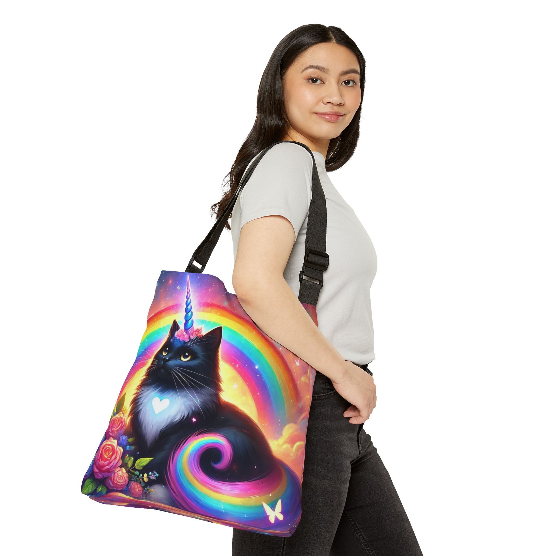 Pink Dreams Caticorn - Cat Unicorn Rainbow Bag - Adjustable Tote Bag (AOP)   