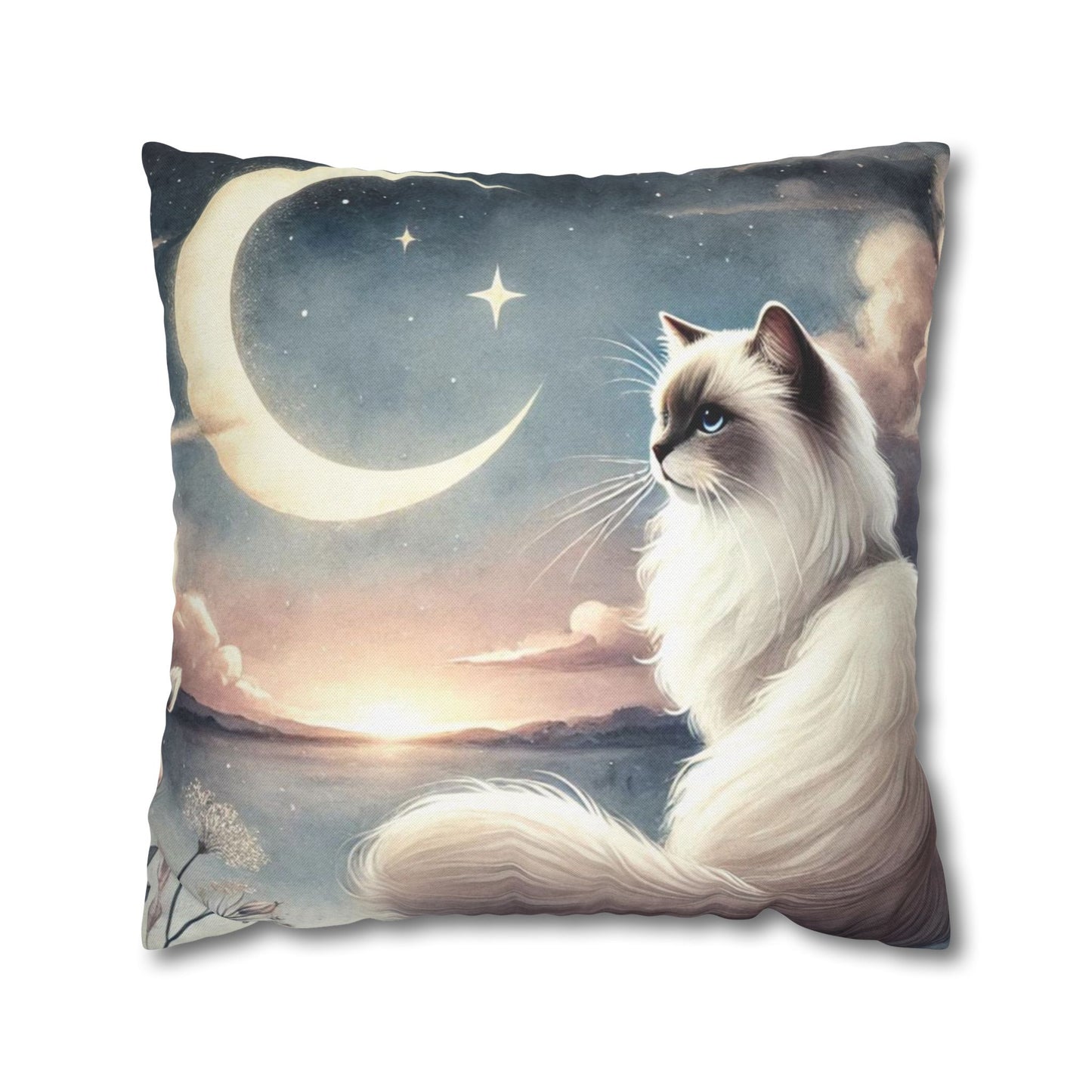 Celestial Moon - Cat Lover Ragdoll - Spun Polyester Square Pillow Case   