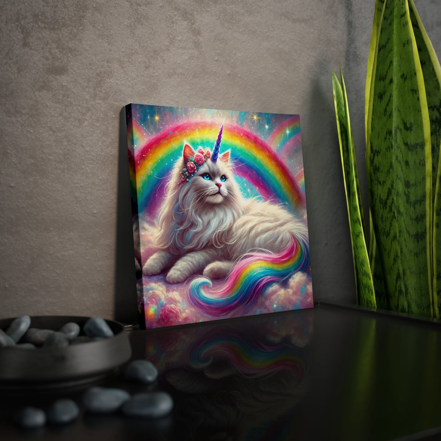 Fluffy Caticorn - Cat Unicorn Rainbow - Wall Art Decor 8x8   