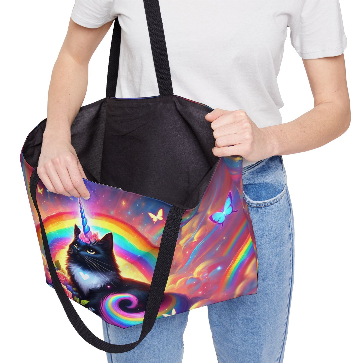 Pink Dreams Caticorn - Cat Unicorn Rainbow - Weekender Tote Bag   