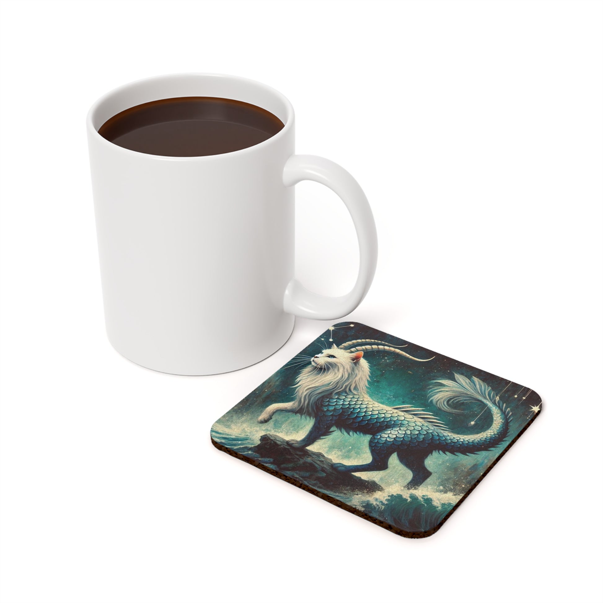 Capricorn - Cat Sea Goat - Cork Back Coaster   