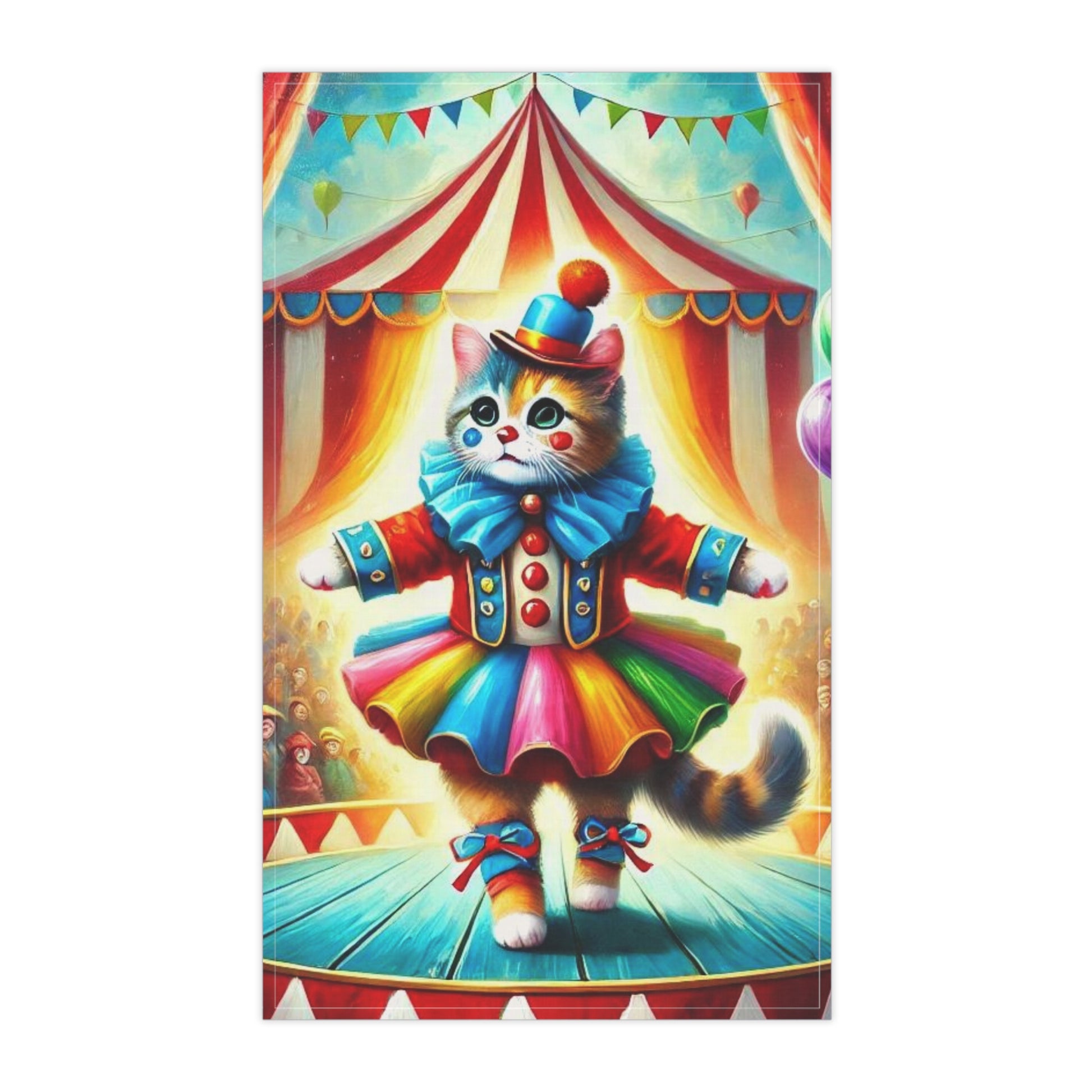 Circus Cat Clown Performer - Kitchen Tea Towel   