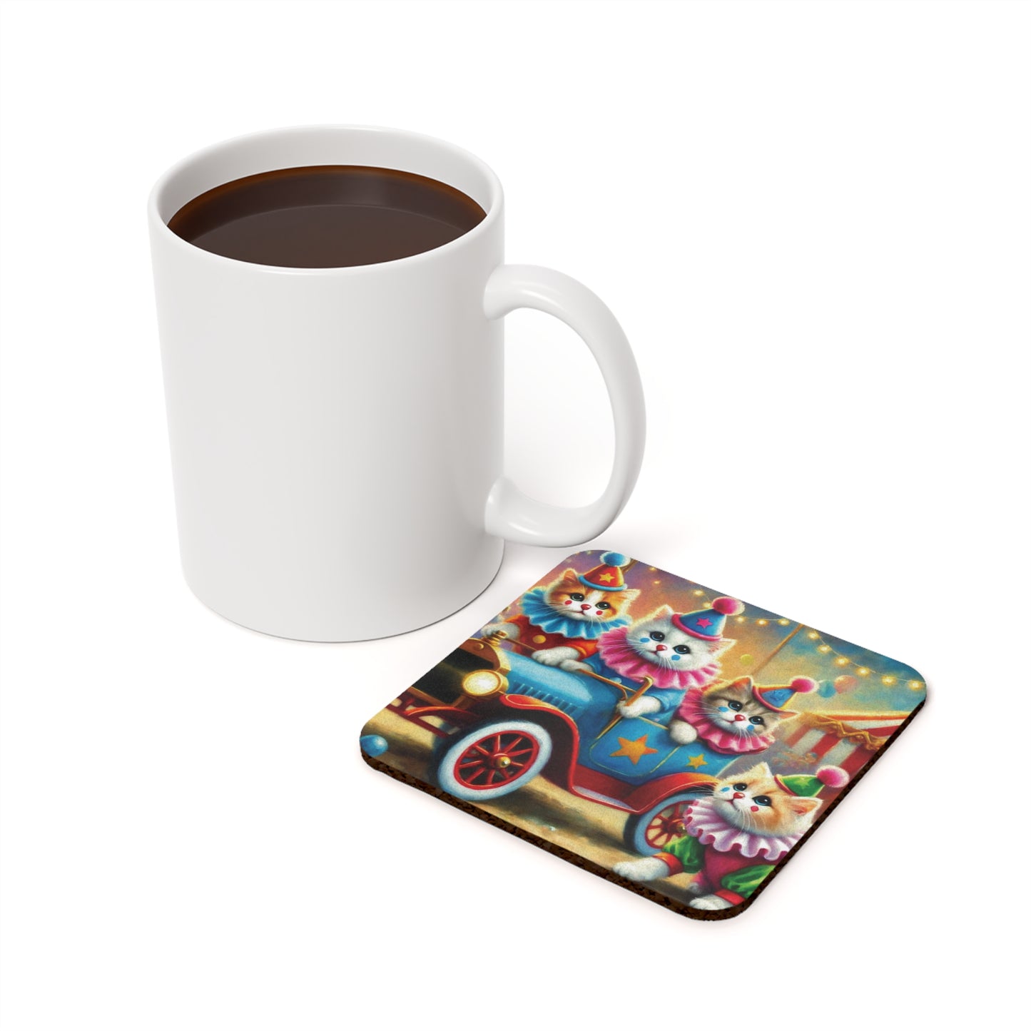 Cat Circus Clown Car - High Gloss Drink Coaster   