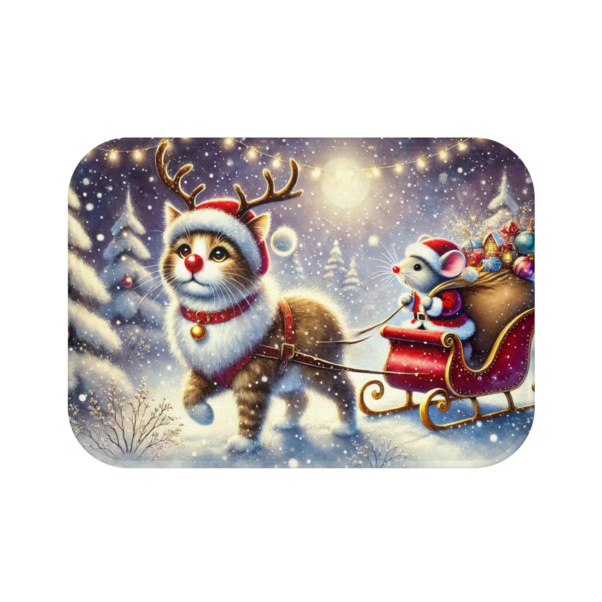 Mouse Santa - Cat Rudolph - Christmas Decor - Bath Mat -24x17   