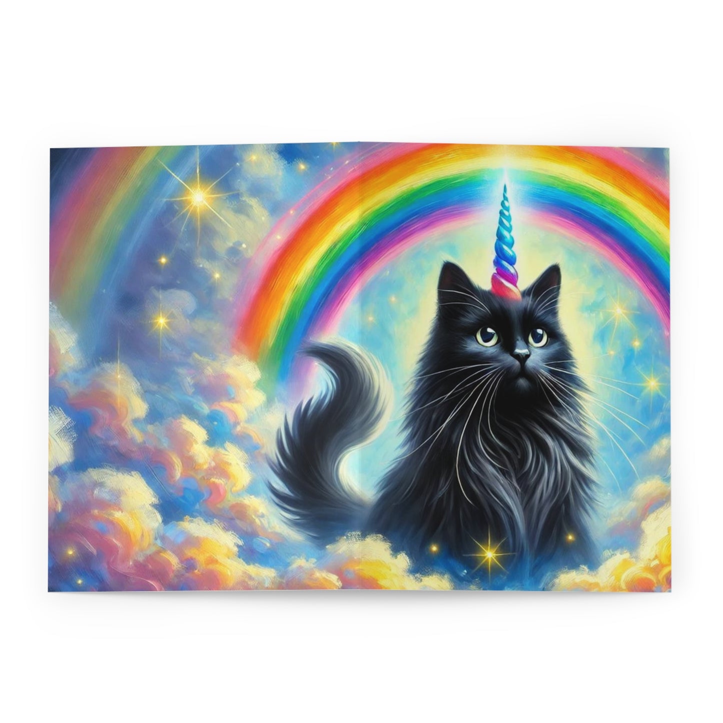 Caticorn in the Clouds - Cat Unicorn Rainbows- Blank Greeting Cards (5 Pack)   