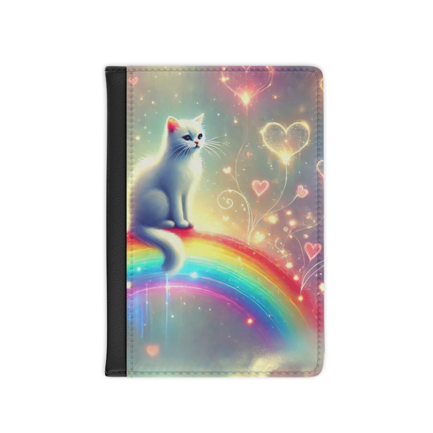 Rainbow Hearts - Cat Lover Passport Cover, Travel Wallet   