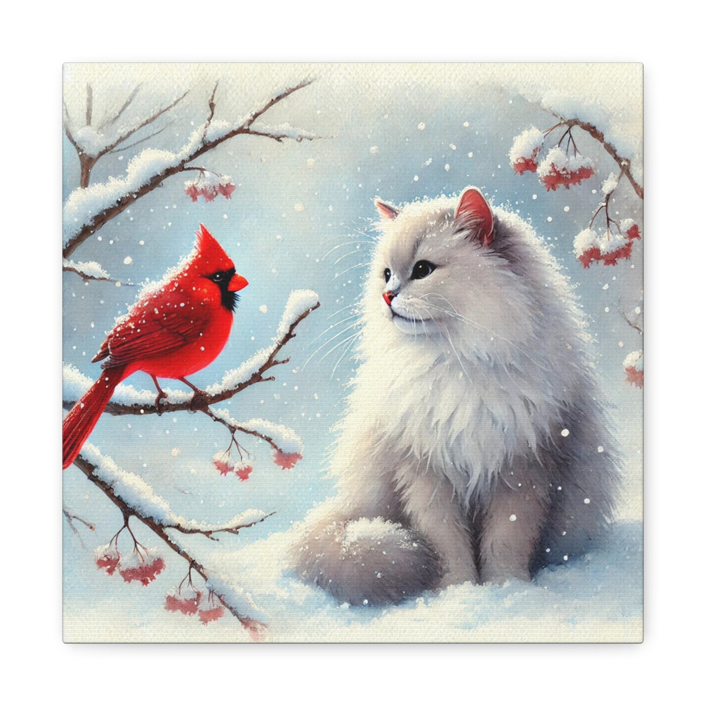 Winter Cardinal - Cat Lover - Holiday Decor - Canvas Gallery Wraps   