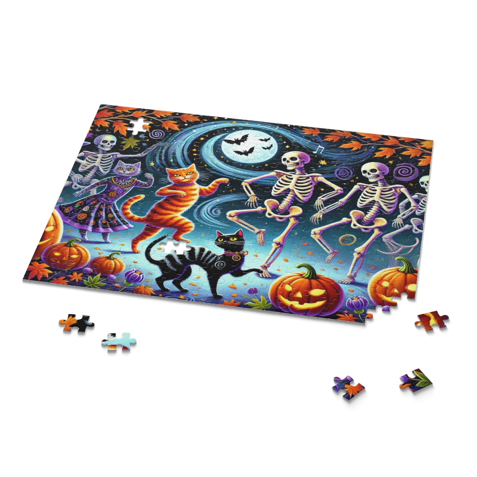 Halloween - Cat Lover Skeleton Dance - Puzzle - Cat Lover Gift 120, 252, or 500 -piece options   