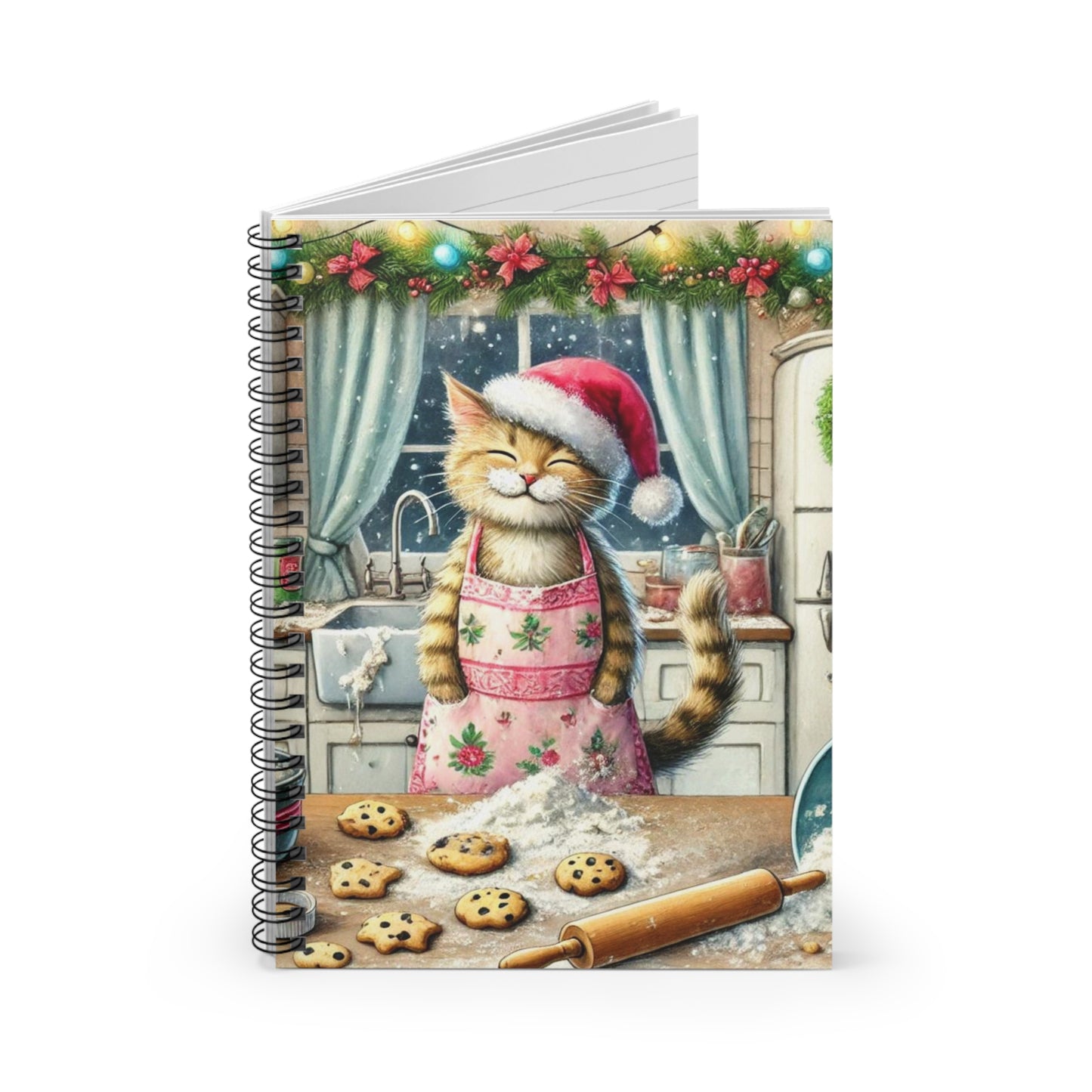 Cookie Maker- Cat Santa - Spiral Notebook - Ruled Line   