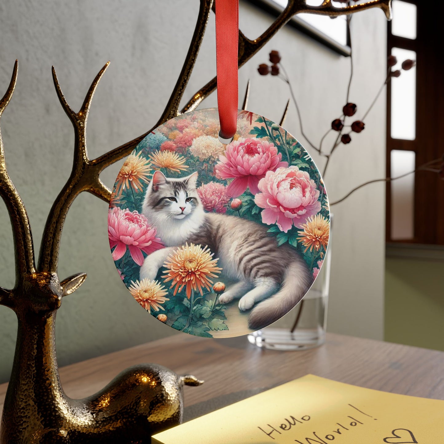 November Birth Flower - Cat Lover - Ornament   