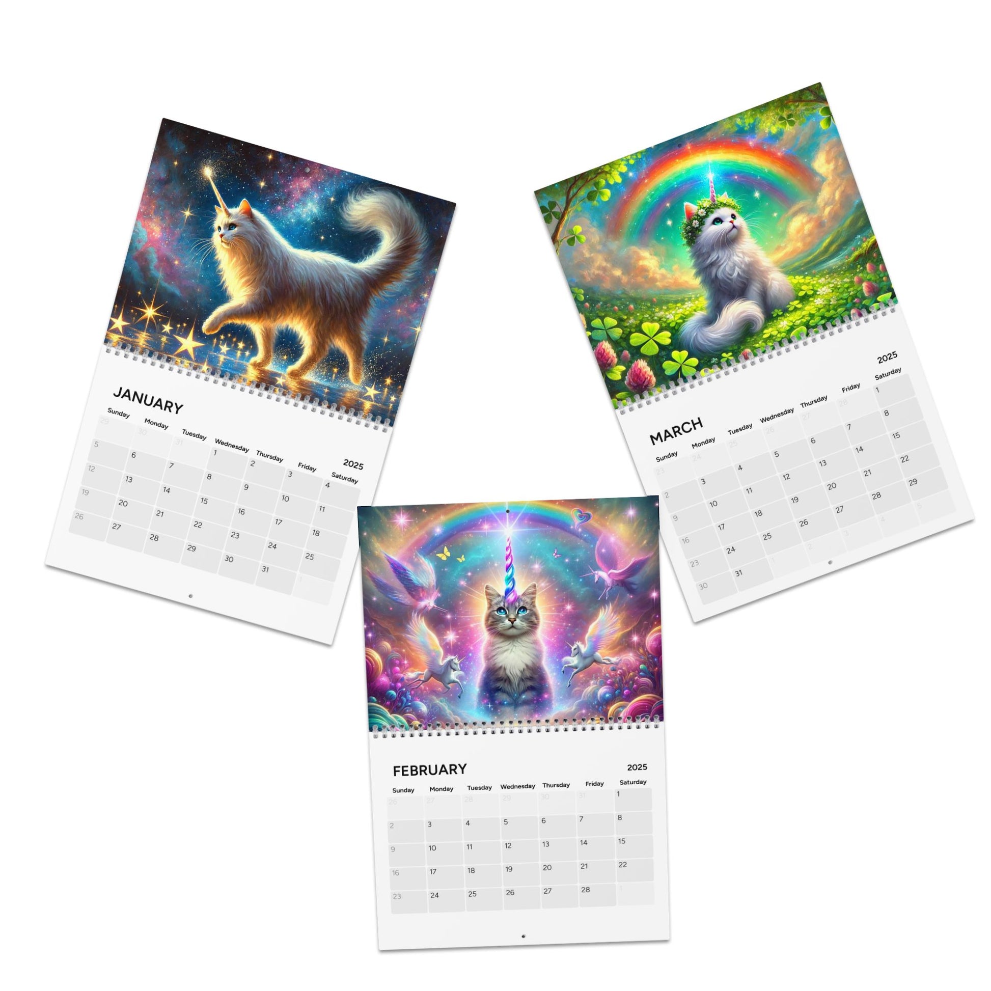 Caticorns and Rainbows - Cat Unicorn - Calendar (2025)   