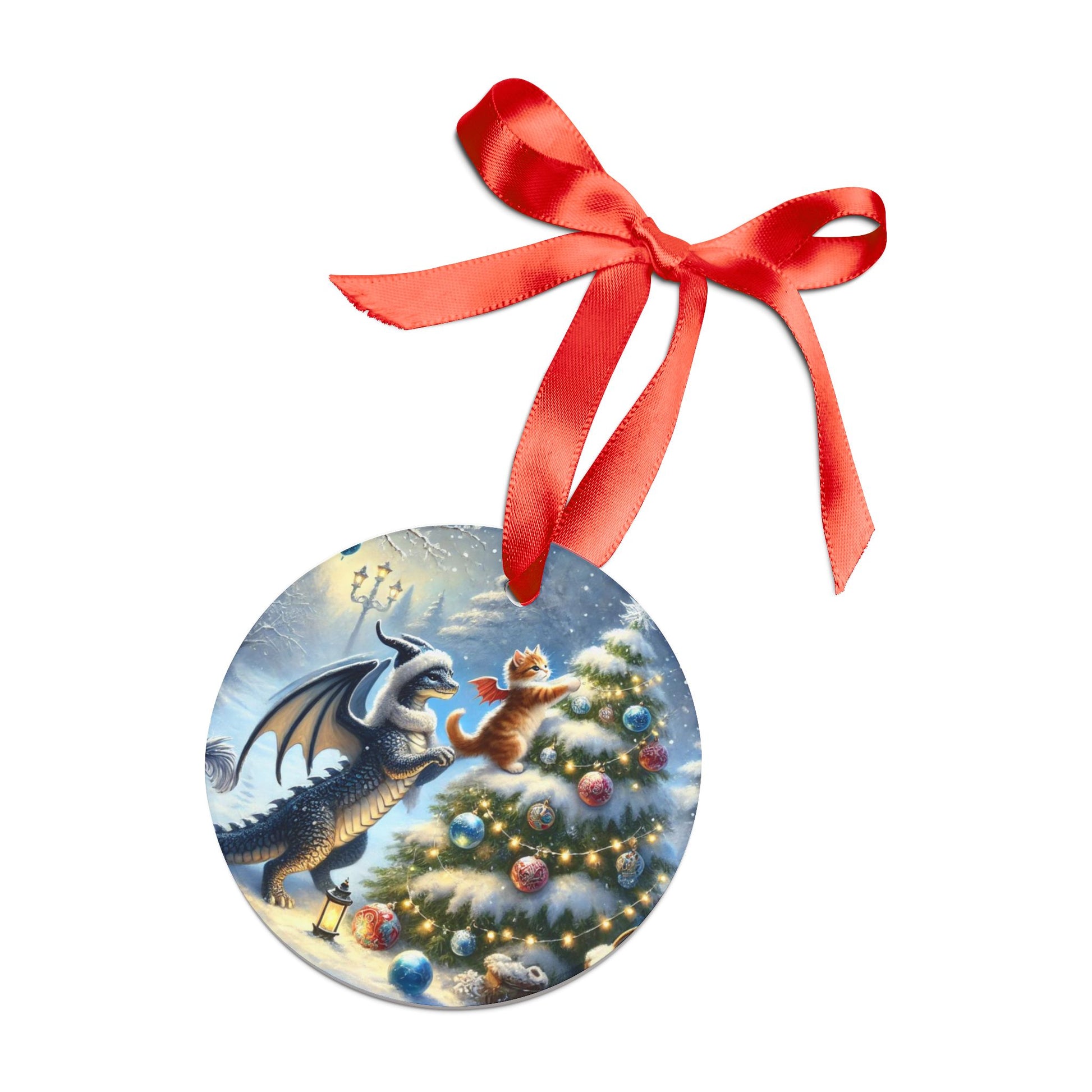 Fantasy Christmas Dragon - Cat Lover Acrylic Ornament with Ribbon   