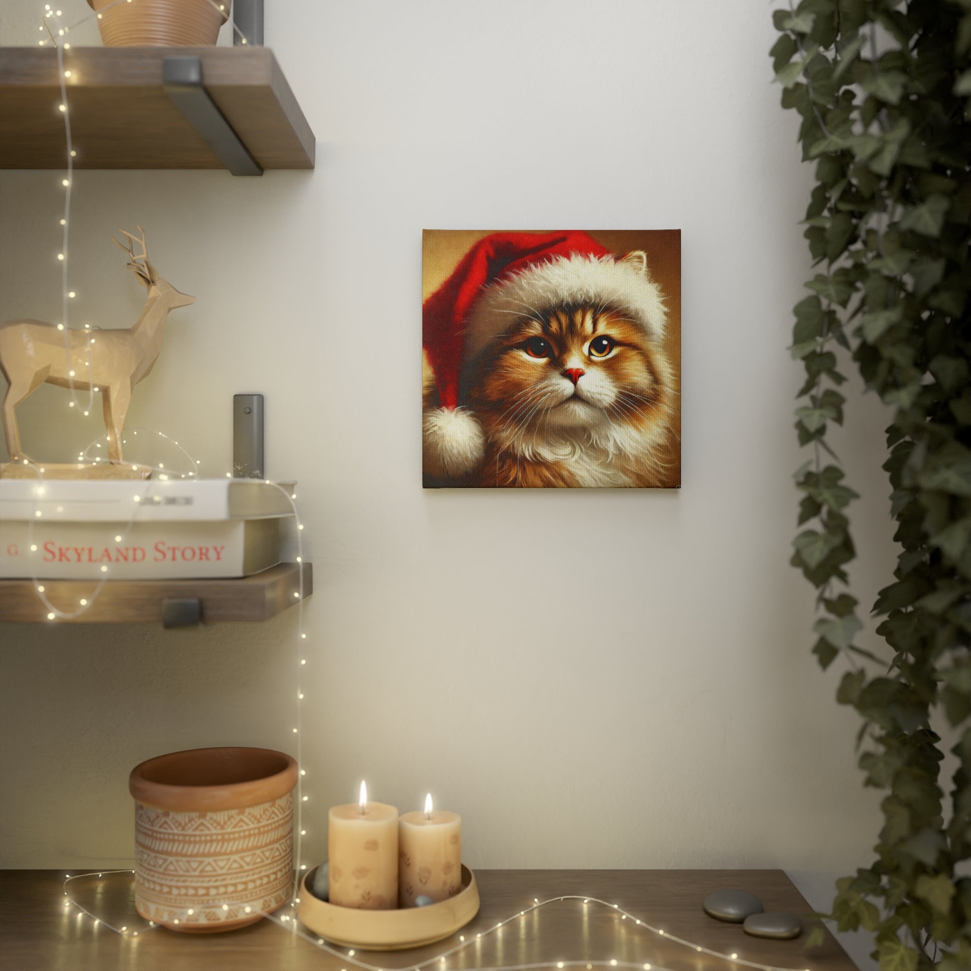 Santa Cat - Cat Lover Holiday Decor - Wall Art   