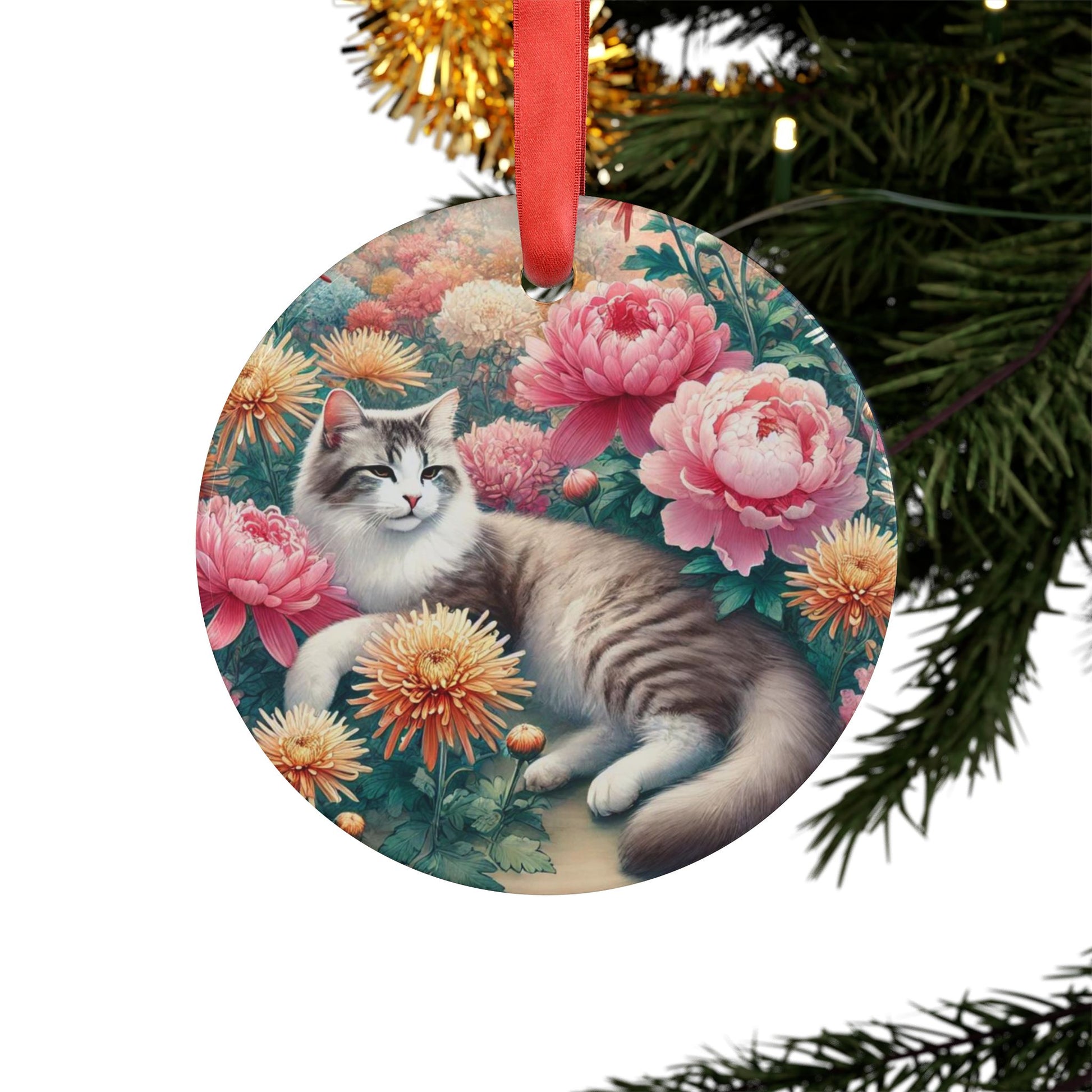 November Birth Flower - Cat Lover - Ornament   