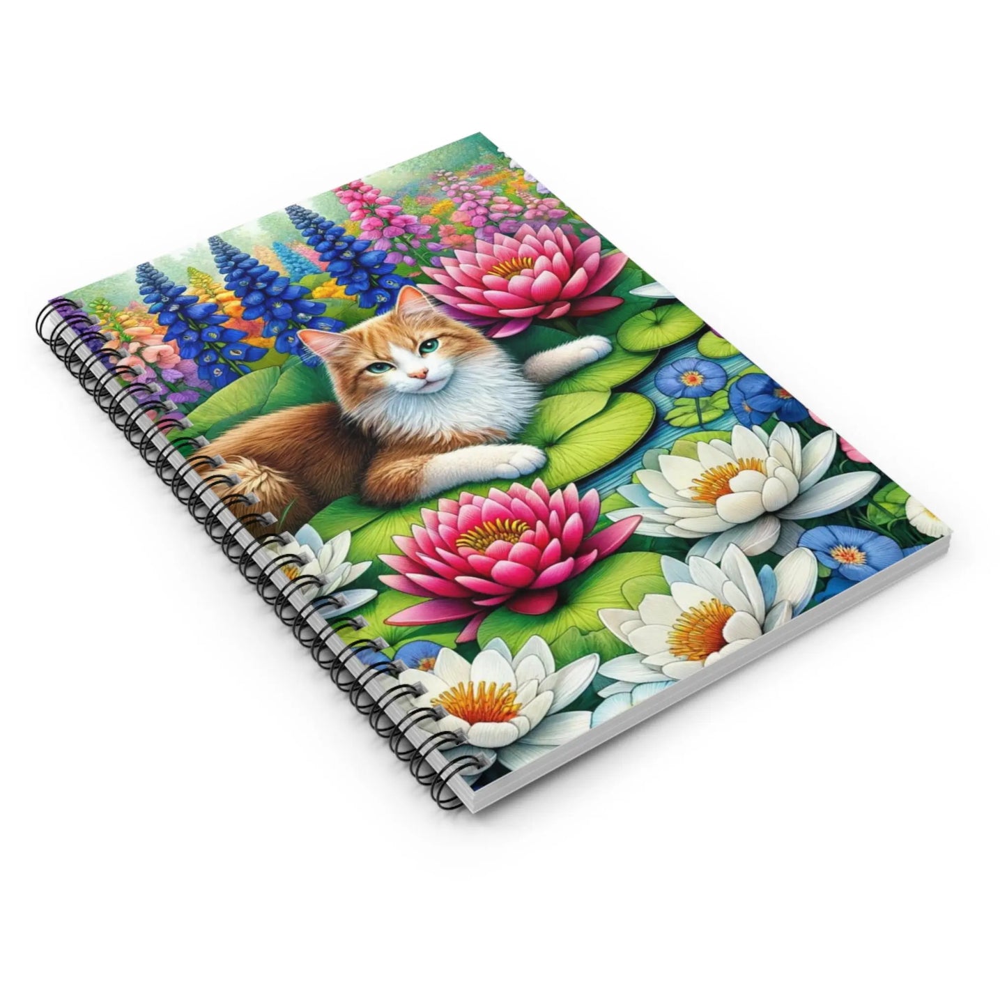 July Birthday Flower - Cat Lover - Spiral Notebook - Ruled Line - Montecore PawPrints