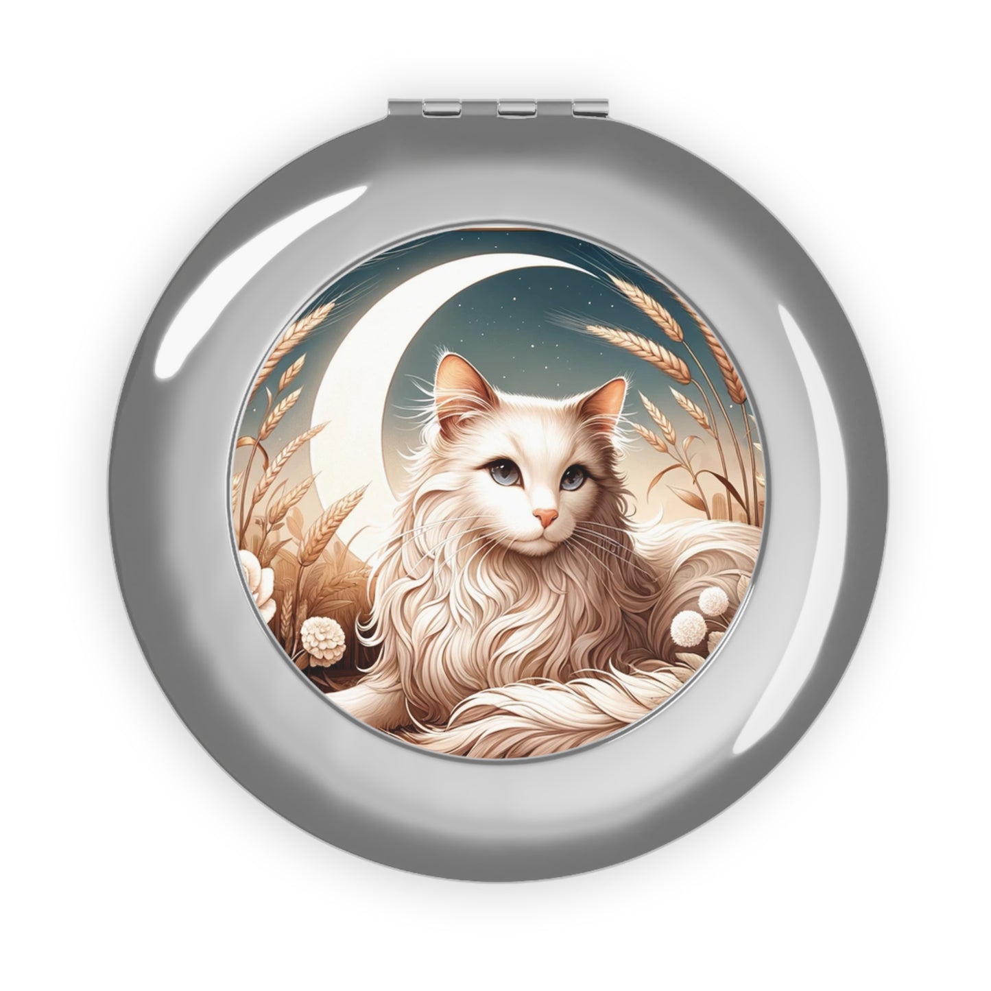 Celestial White Cat - Compact Travel Mirror   