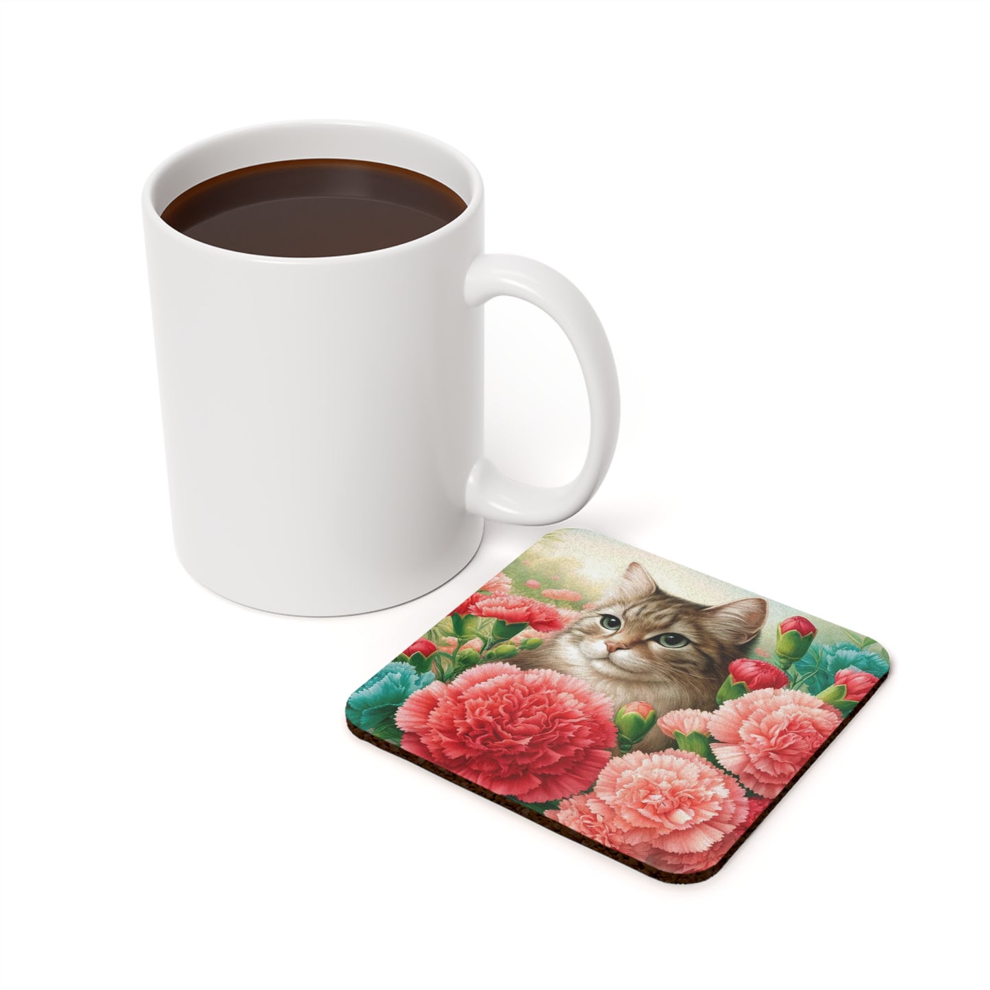 January Birth Flower - Carnation - Cat Lover - Drink Coaster   