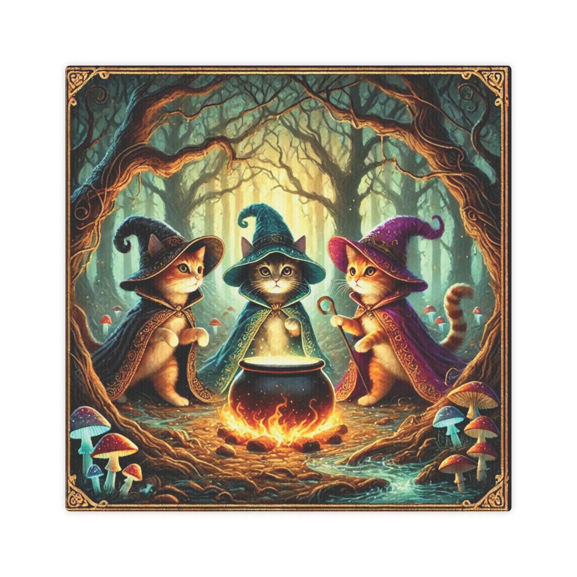 Halloween Decor - Cauldron Cat Witches - Cat Lover  - Wall Art Decor 8x8   