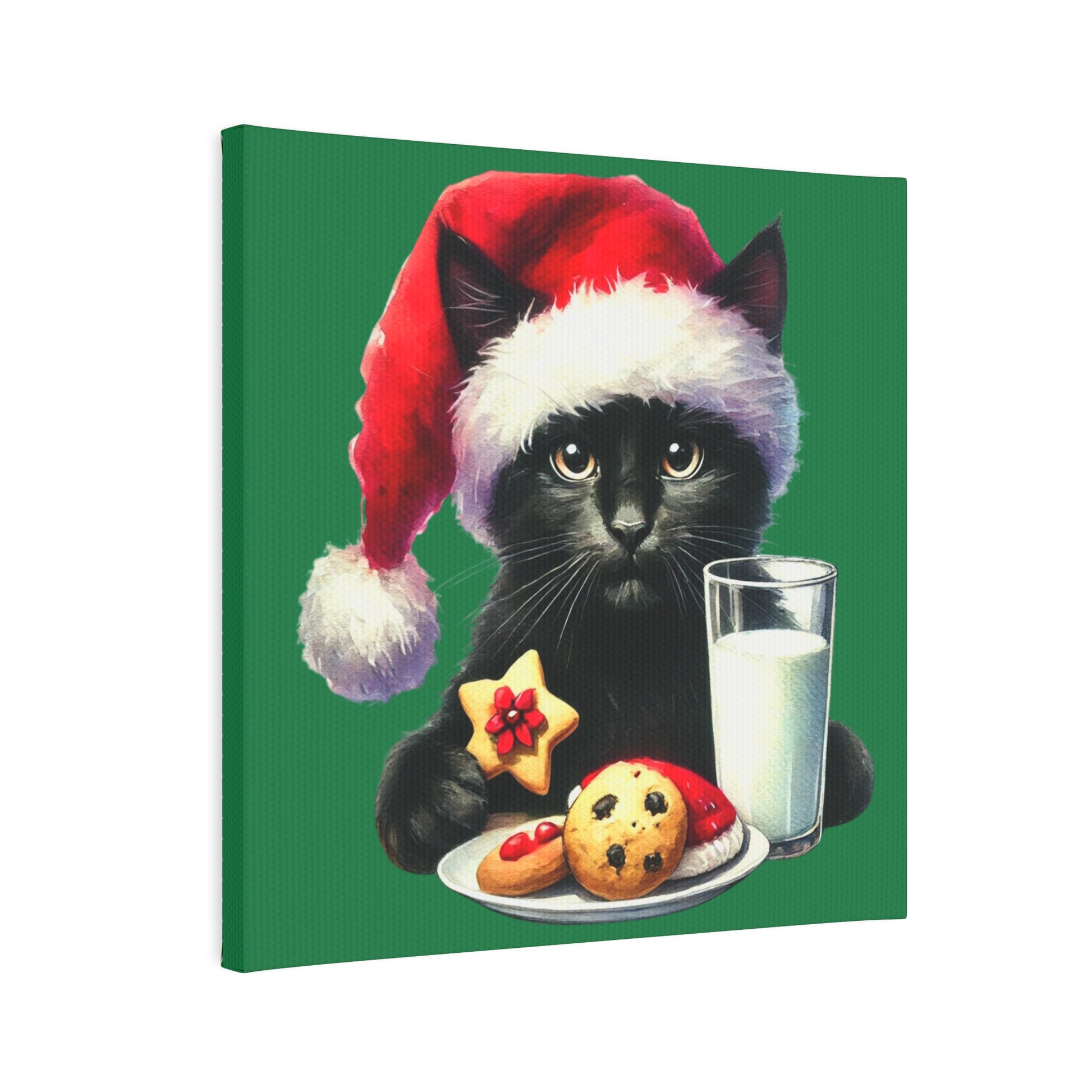 Santa Hat and Cookies - Black Cat Lover - Christmas Wall Art Decor   