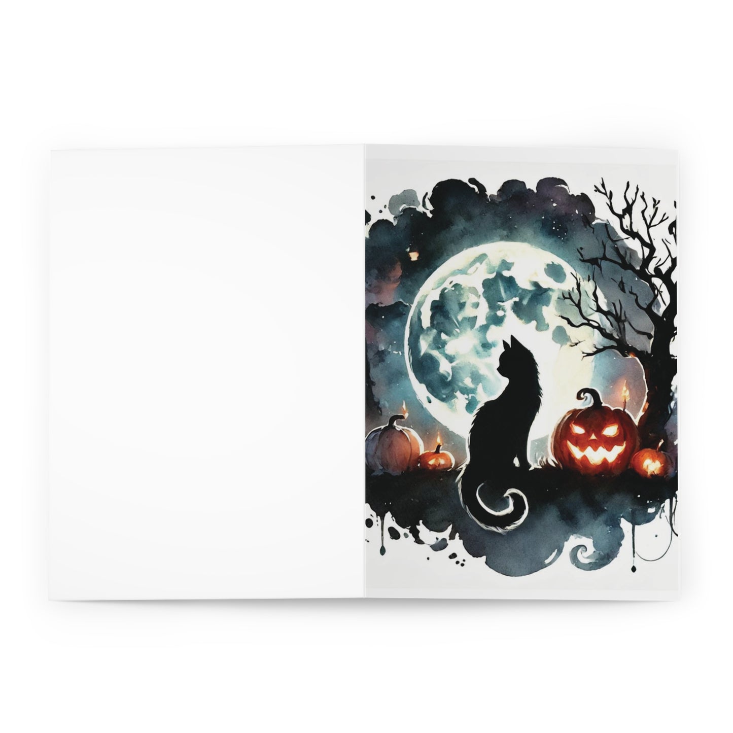 Halloween - Black Cat and Full Moon - Greeting Cards (5 Pack)   