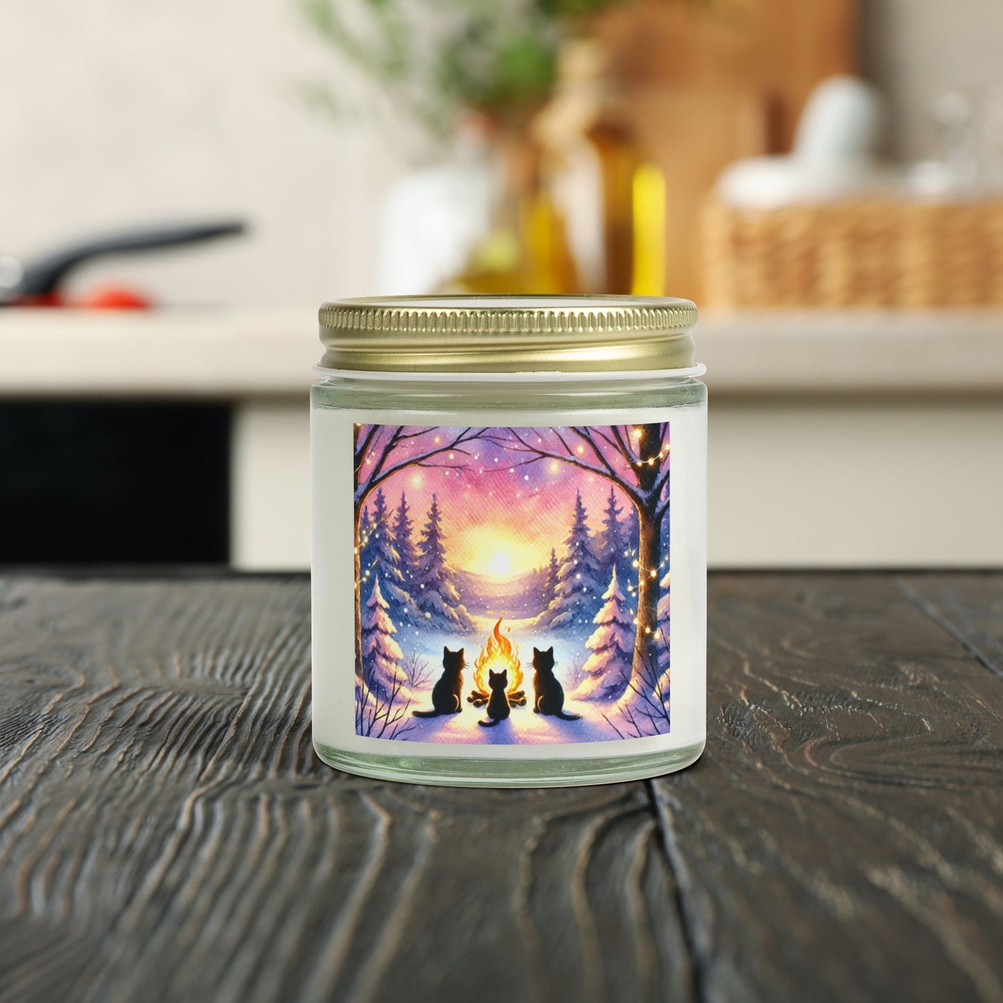 Winter Sunrise Fires - Cat Lover - Holiday Decor - Scented Coconut Apricot Candles 4oz   