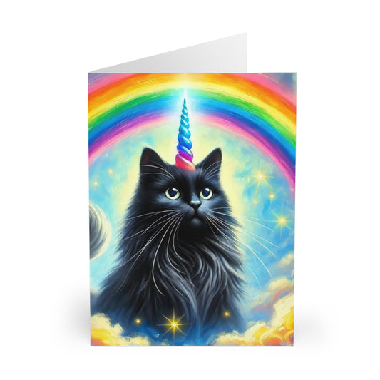 Caticorn in the Clouds - Cat Unicorn Rainbows- Blank Greeting Cards (5 Pack)   