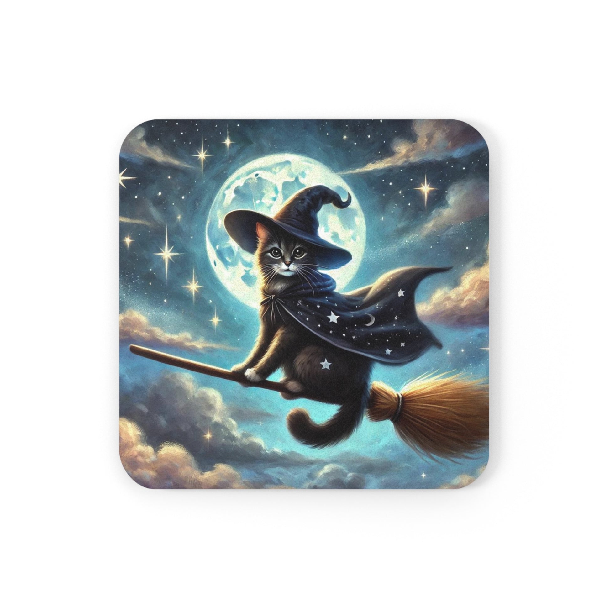 Flying Cat Witch - High Gloss Drink Coaster   