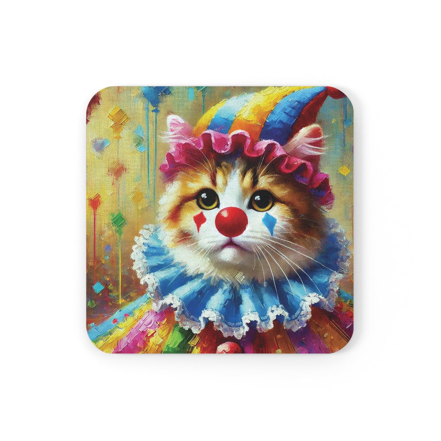 Rainbow Cat Clown  - High Gloss Drink Coaster   