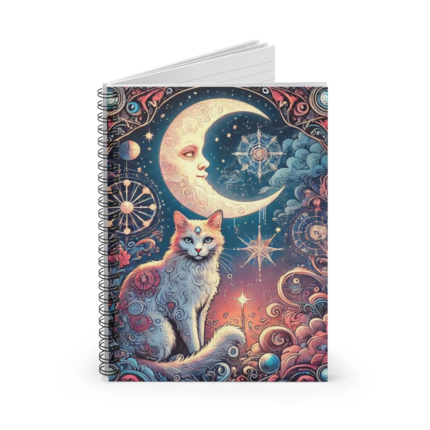 Orange Cat Tarot Moon Magic - Spiral Notebook - Ruled Line   