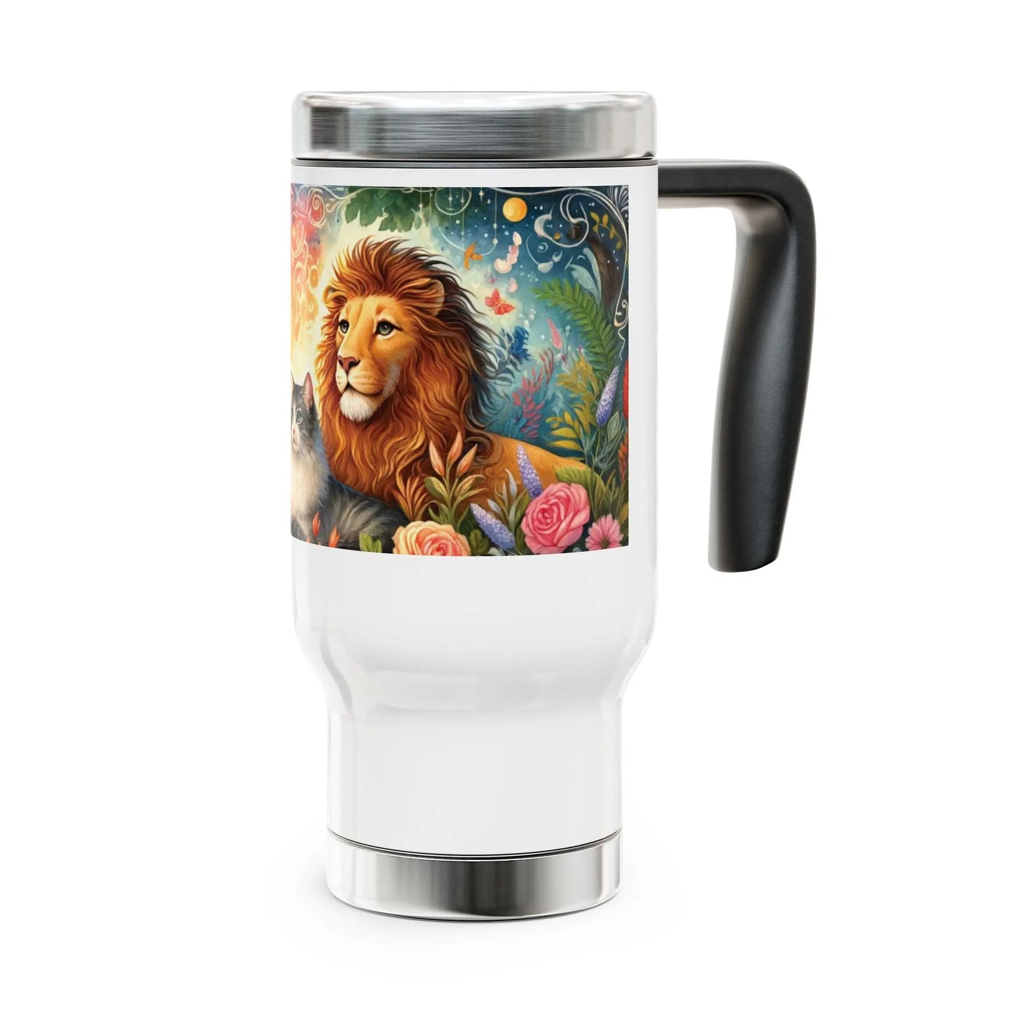 Leo - Cat Lover -Stainless Steel Travel Mug with Handle, 14oz   