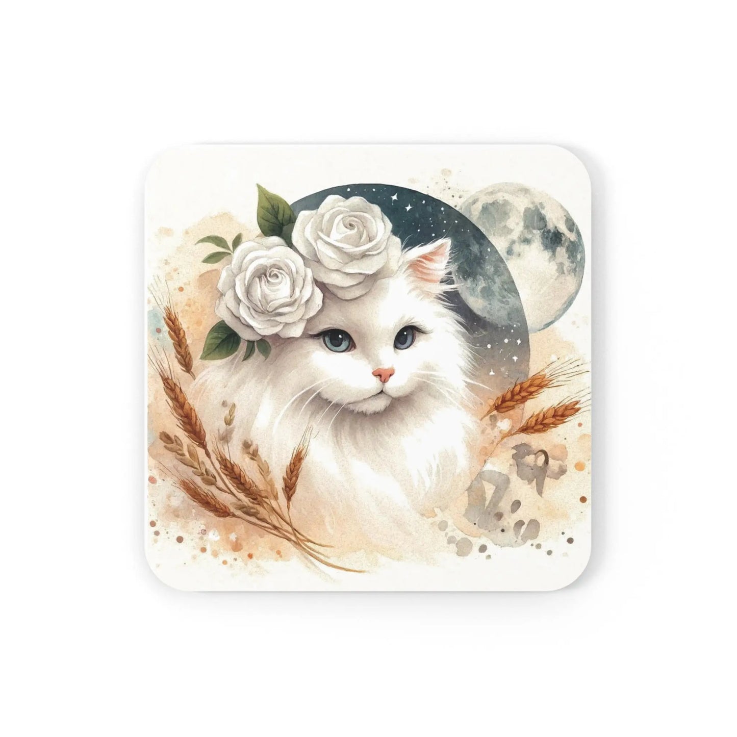 Celestial White Cat - Virgo - High Gloss Drink Coaster   