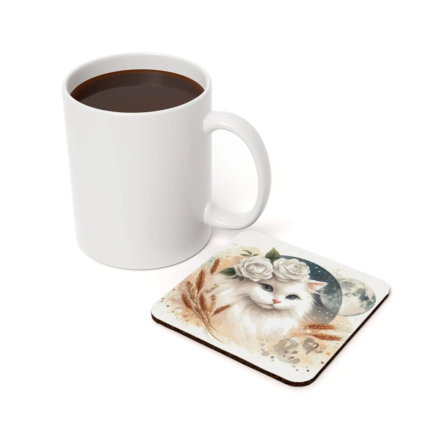 Celestial White Cat - Virgo - High Gloss Drink Coaster   