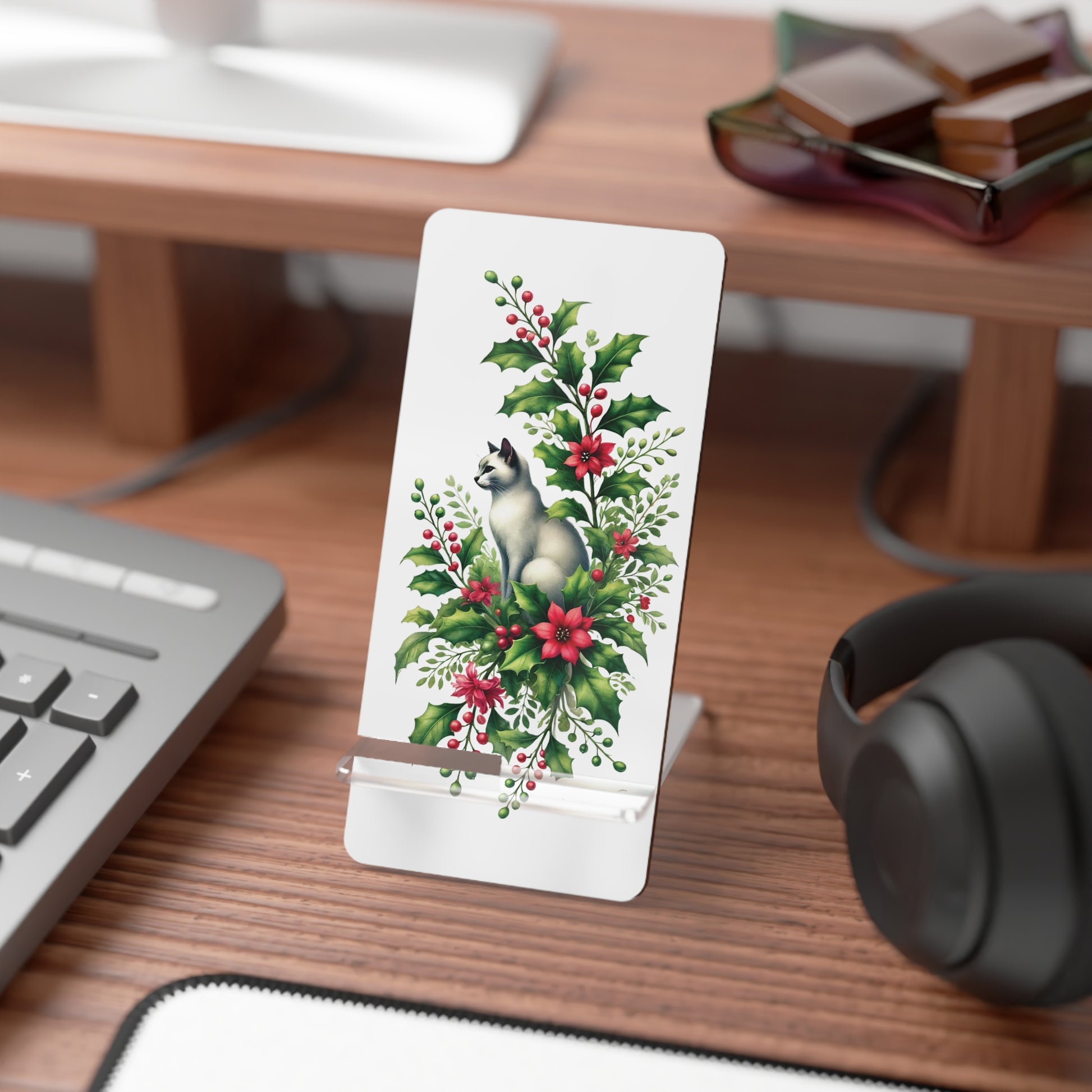 December Birth Flower - Cat Lover - Mobile Phone Stand for Smartphones   