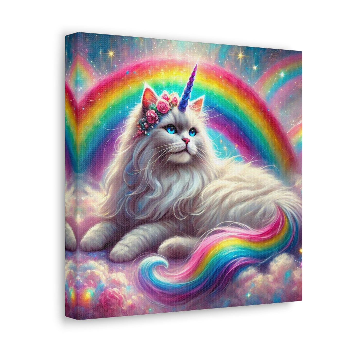 Magical Caticorn - Cat Unicorn - Rainbow Decor - Canvas Gallery Wraps - 3 Sizes   