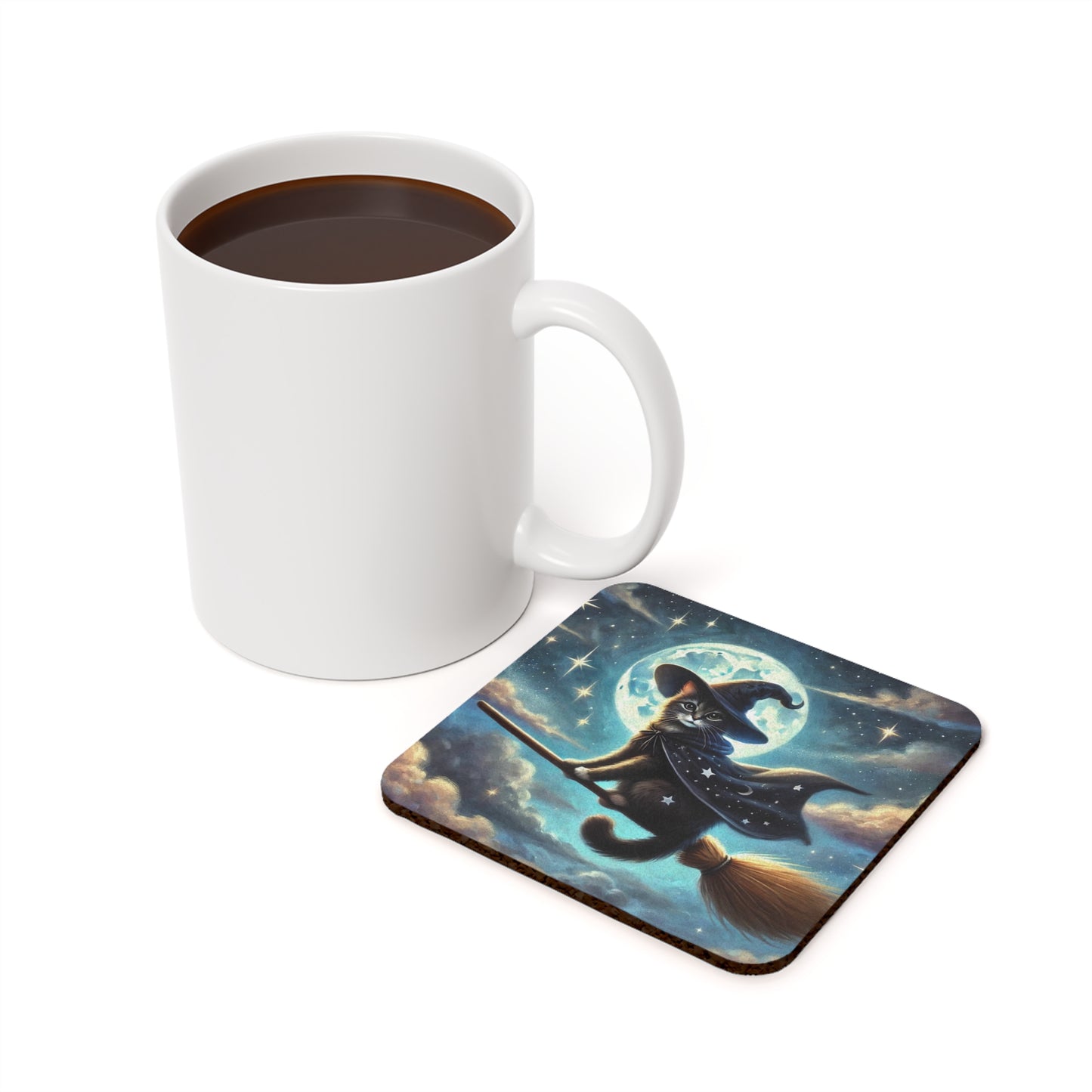 Flying Cat Witch - High Gloss Drink Coaster   