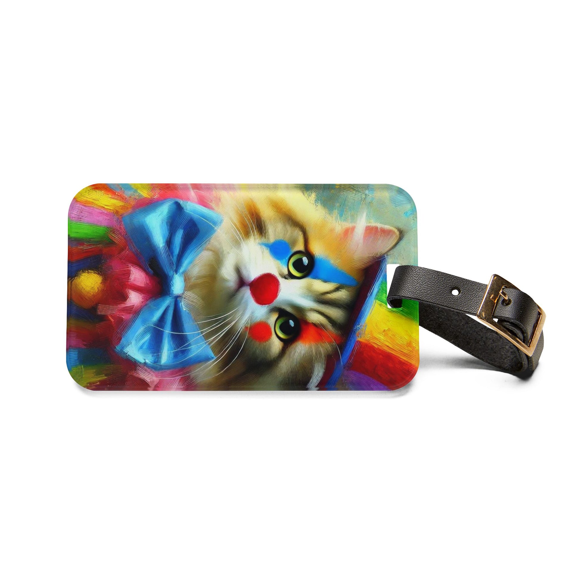 Rainbow Cat Circus Clown - Luggage Tag - Travel Gift   