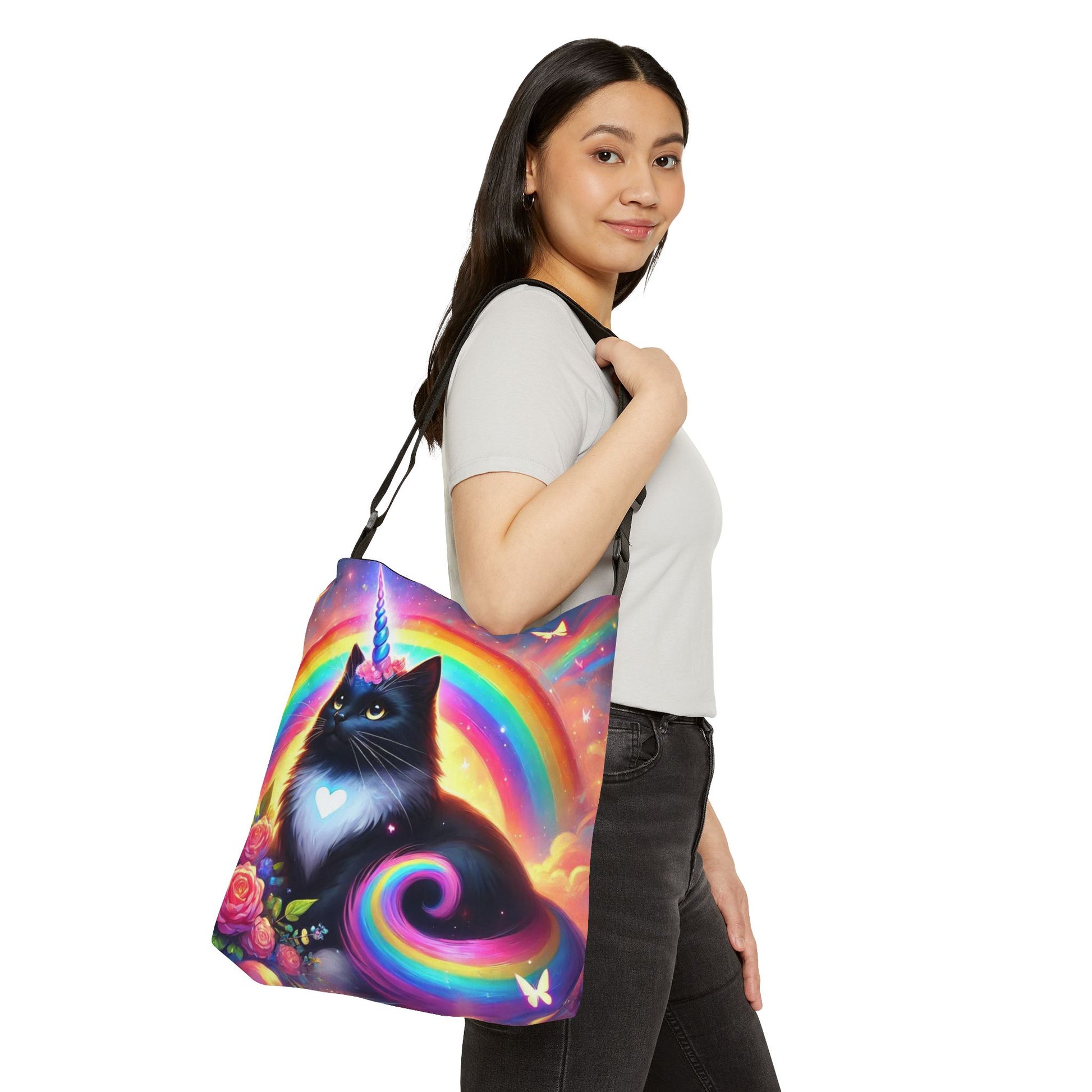 Pink Dreams Caticorn - Cat Unicorn Rainbow Bag - Adjustable Tote Bag (AOP)   