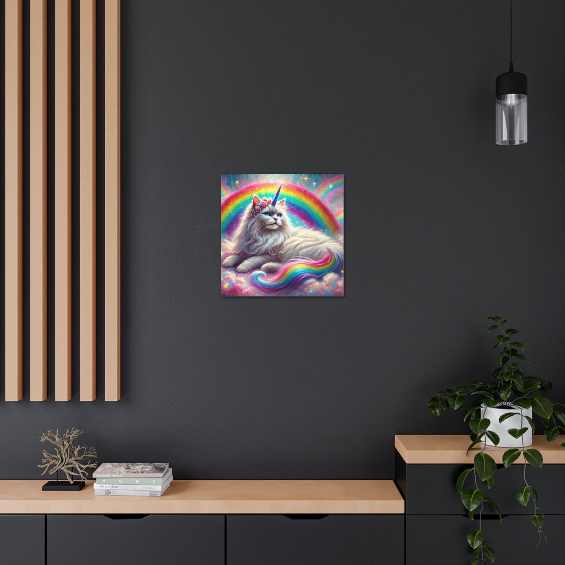 Magical Caticorn - Cat Unicorn - Rainbow Decor - Canvas Gallery Wraps - 3 Sizes   