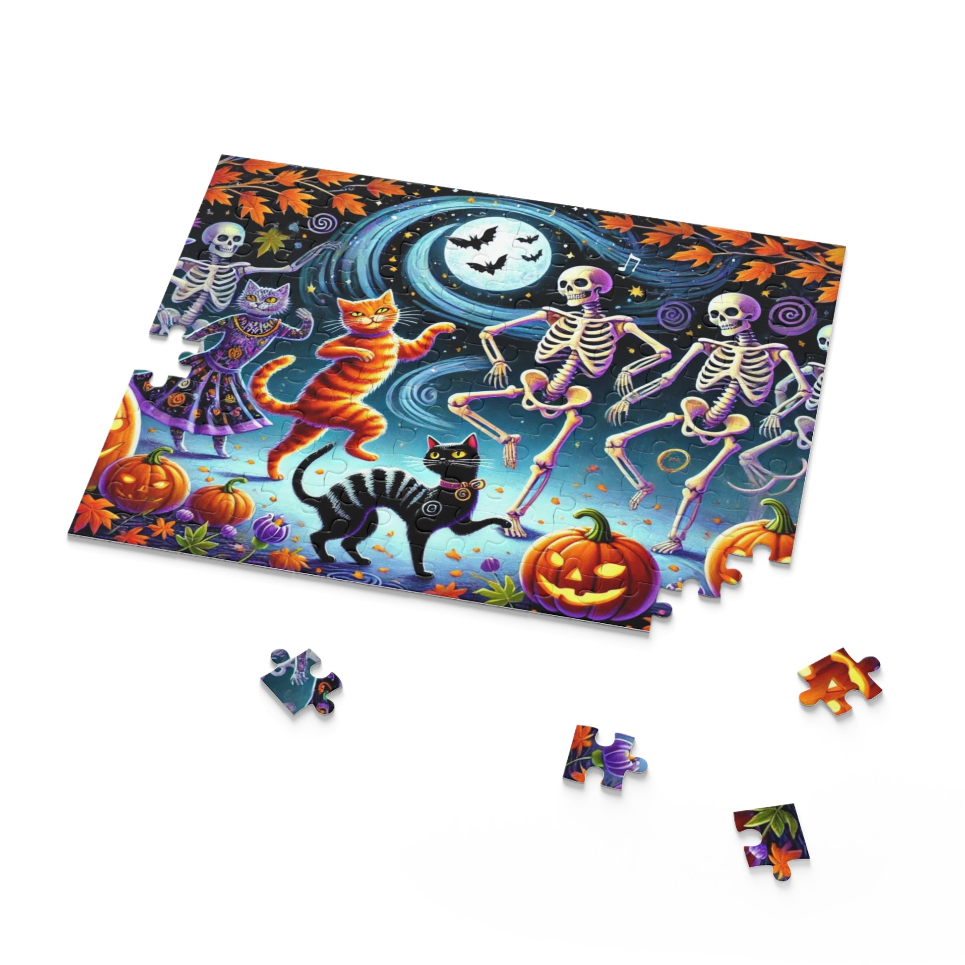 Halloween - Cat Lover Skeleton Dance - Puzzle - Cat Lover Gift 120, 252, or 500 -piece options   