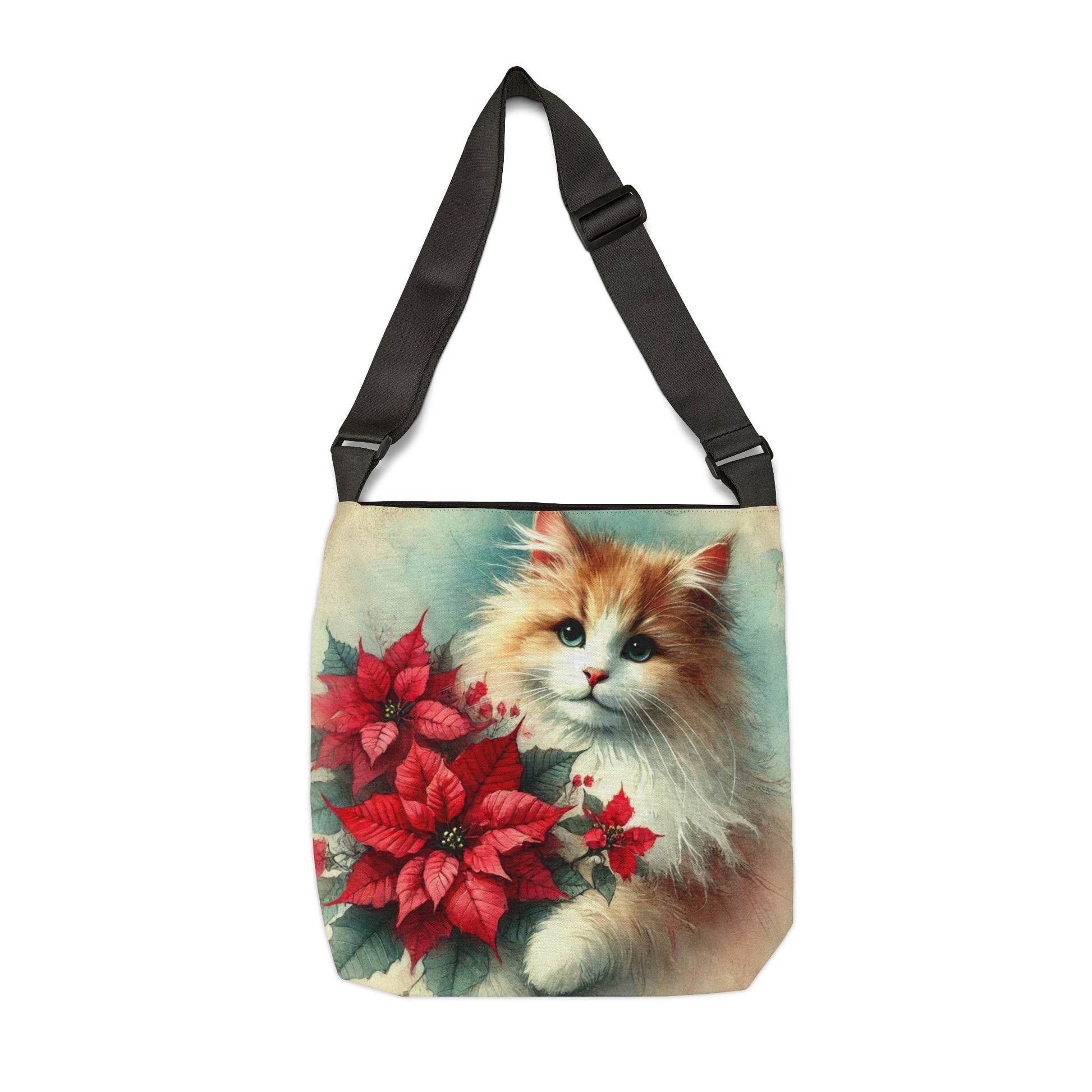 Poinsettia Bouquet - Cat Lover - Adjustable Strap Tote Bag   