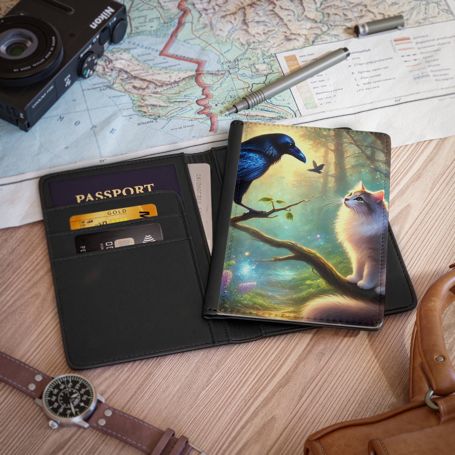 Magic Conversations - Raven and Cat Lover - Passport Cover   