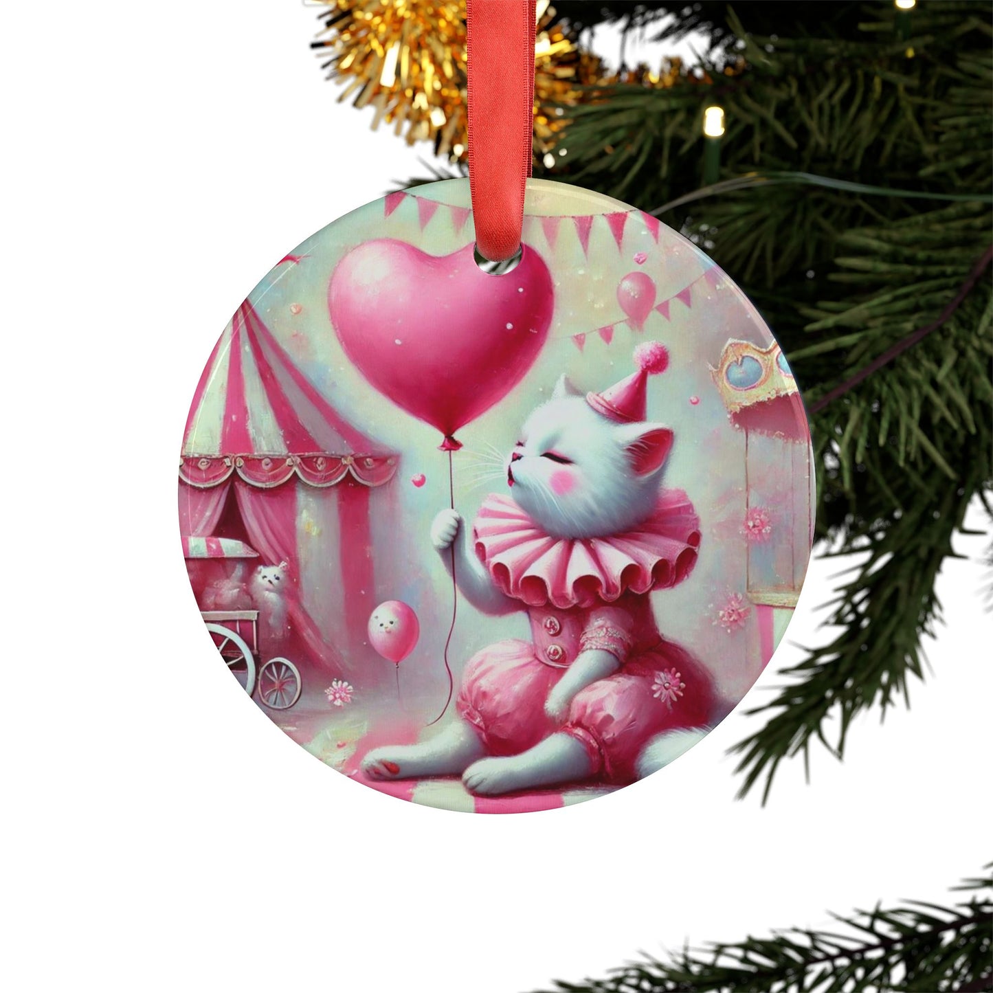 Cat Hugs - Cosmic Acrylic Ornament with Ribbon   