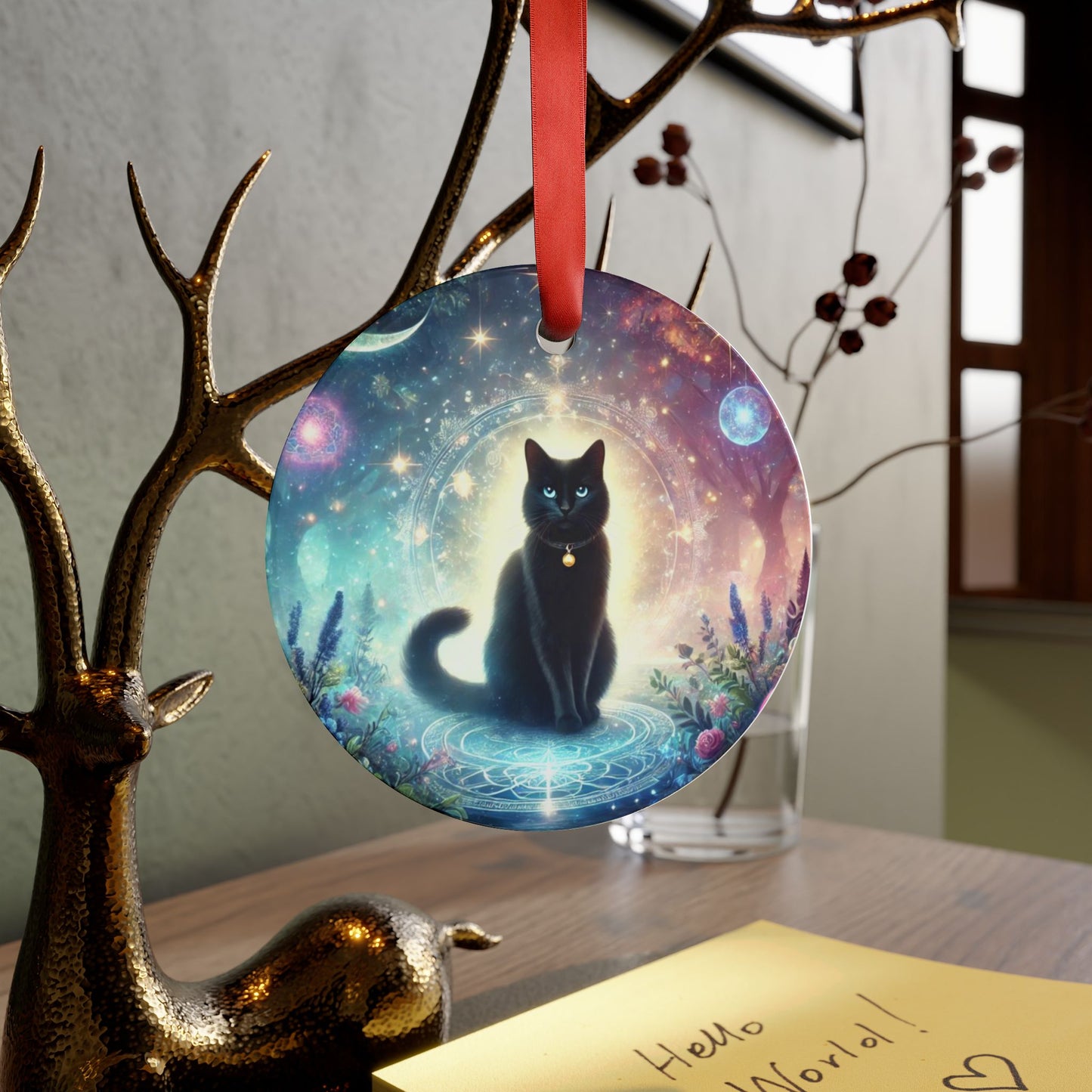 Black Cat - Cosmic Acrylic Ornament with Ribbon   