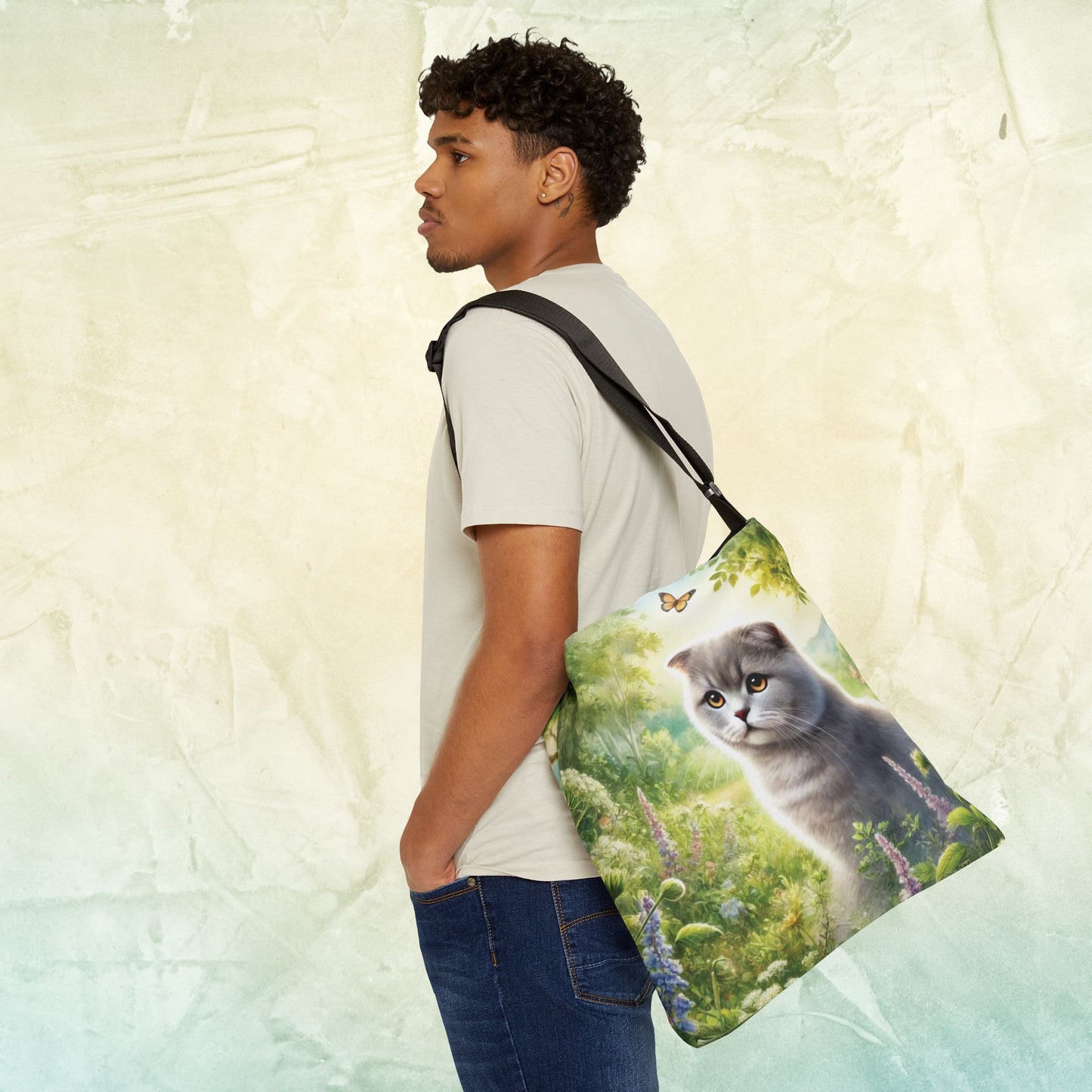 British Fold - Cat Lover - Book Bag  - Adjustable Strap Tote Bag   