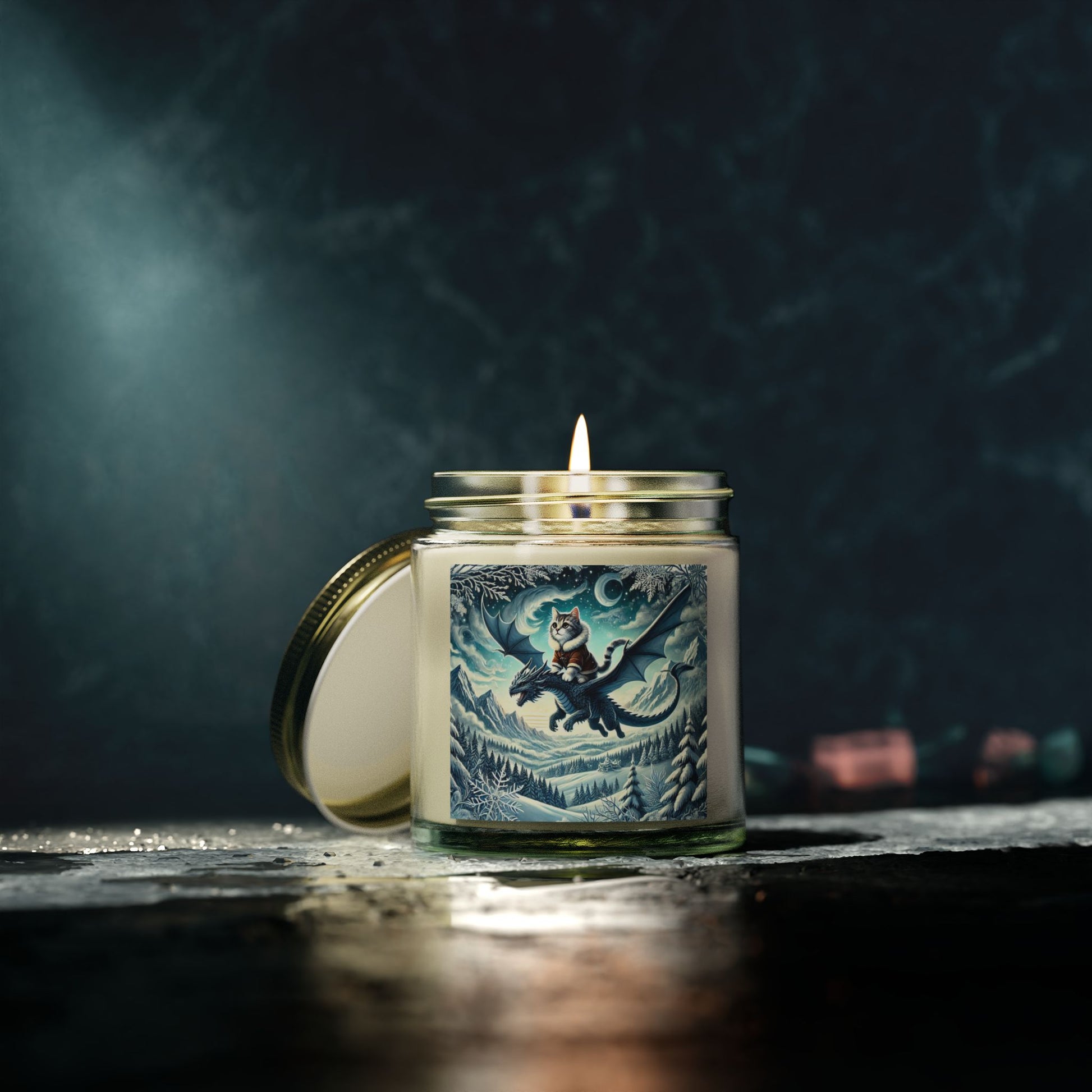 Winter Dragon Flight - Cat Lover - Scented Coconut Apricot Candles 4oz   