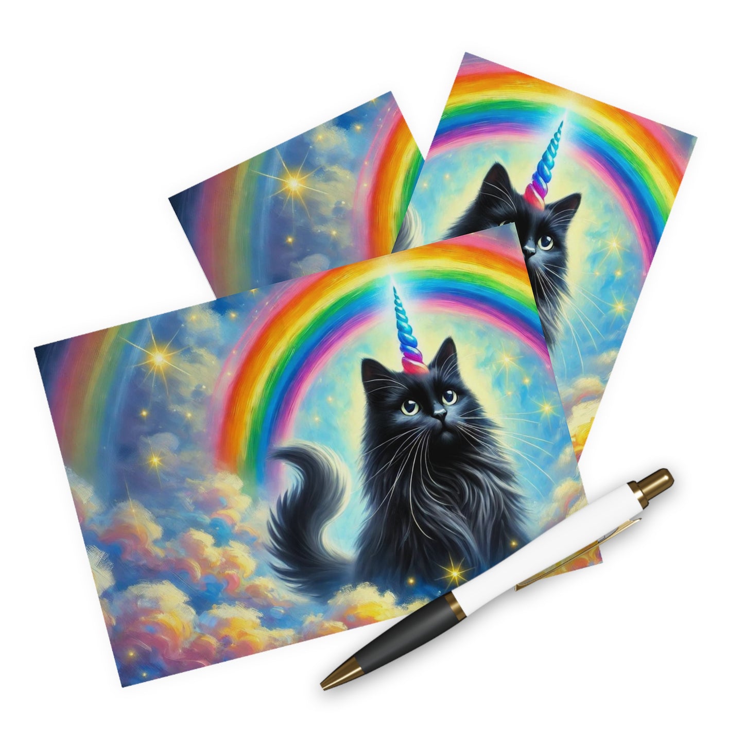 Caticorn in the Clouds - Cat Unicorn Rainbows- Blank Greeting Cards (5 Pack)   