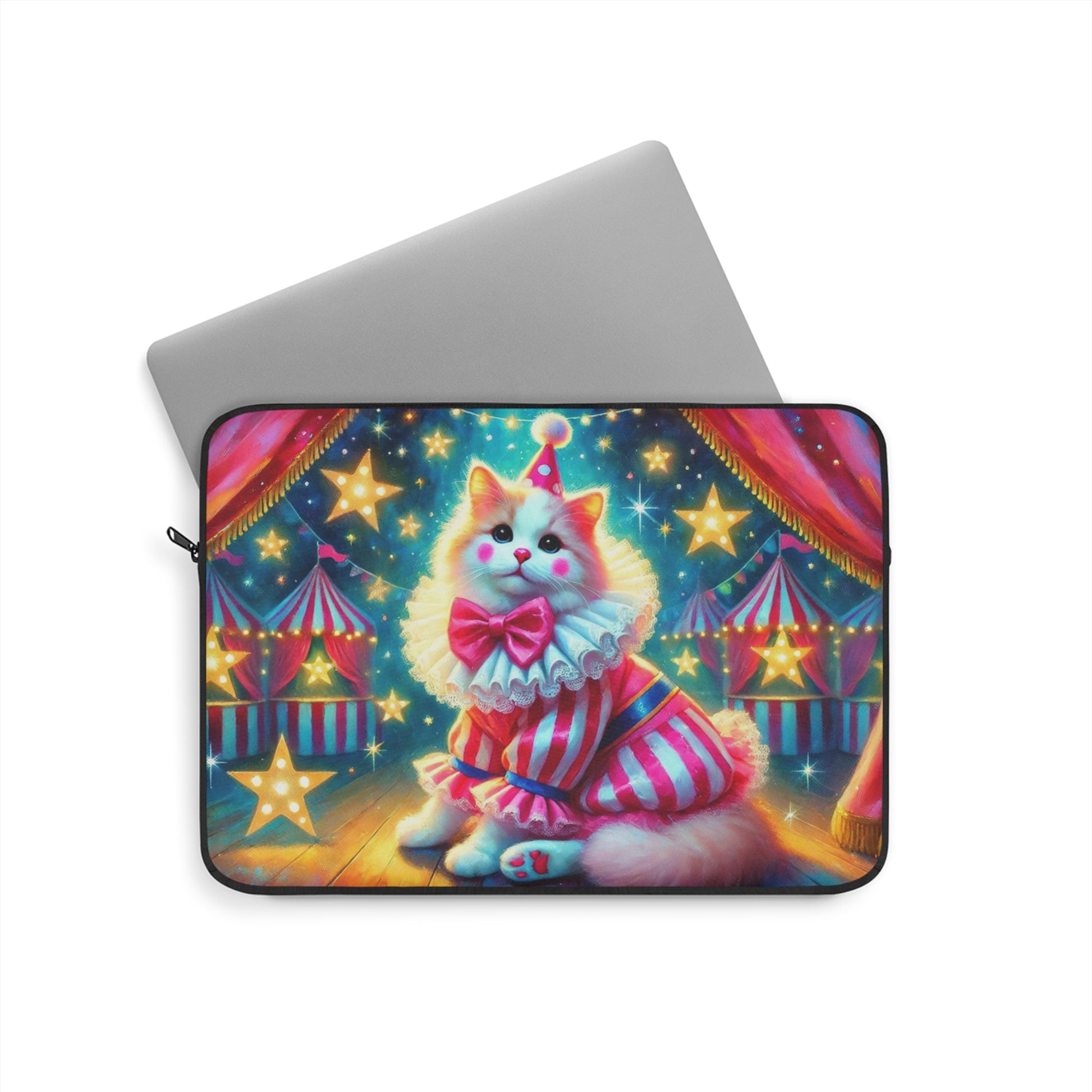 Circus Pink Stripped Cat Clown - Laptop Sleeve   